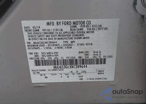 2019 Ford Ecosport Se из США, поврежденный, VIN MAJ6S3GLXKC289644